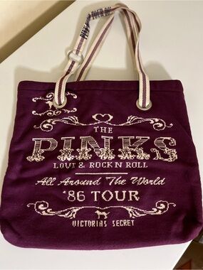 Victoria's Secret Maroon Canvas Tote with Cream Accents